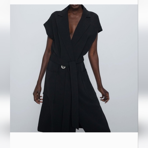 ZARA Suit Style Double Button Midi Dress In Black. Size XS NWOT - Picture 4 of 16